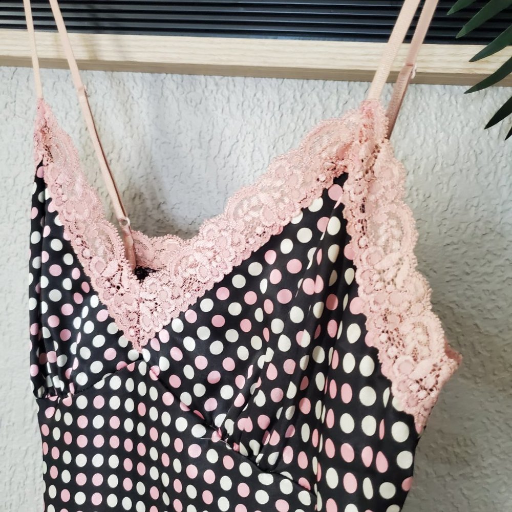 One Heart Los Angeles I Camisole Tank Pink Black Silver Polka Dot Adj St…